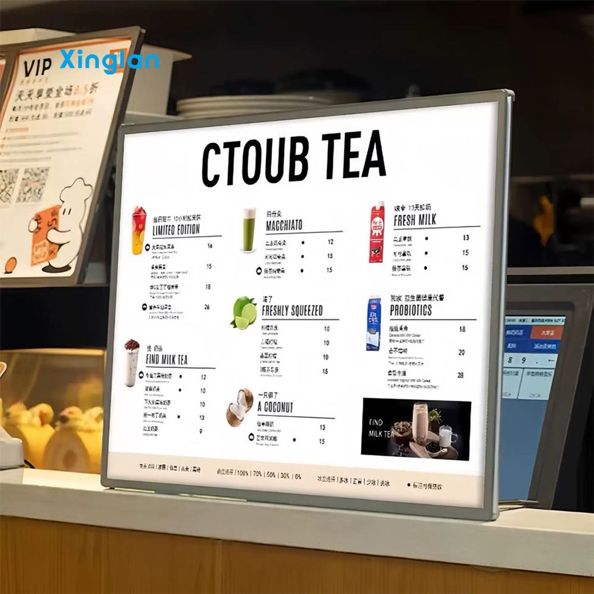 Ultra-thin LED Bar Counter Pull-Out Light Box Sign for Restaurants, Lighted Menu Board for Indoor Ordering, Portable Lighted