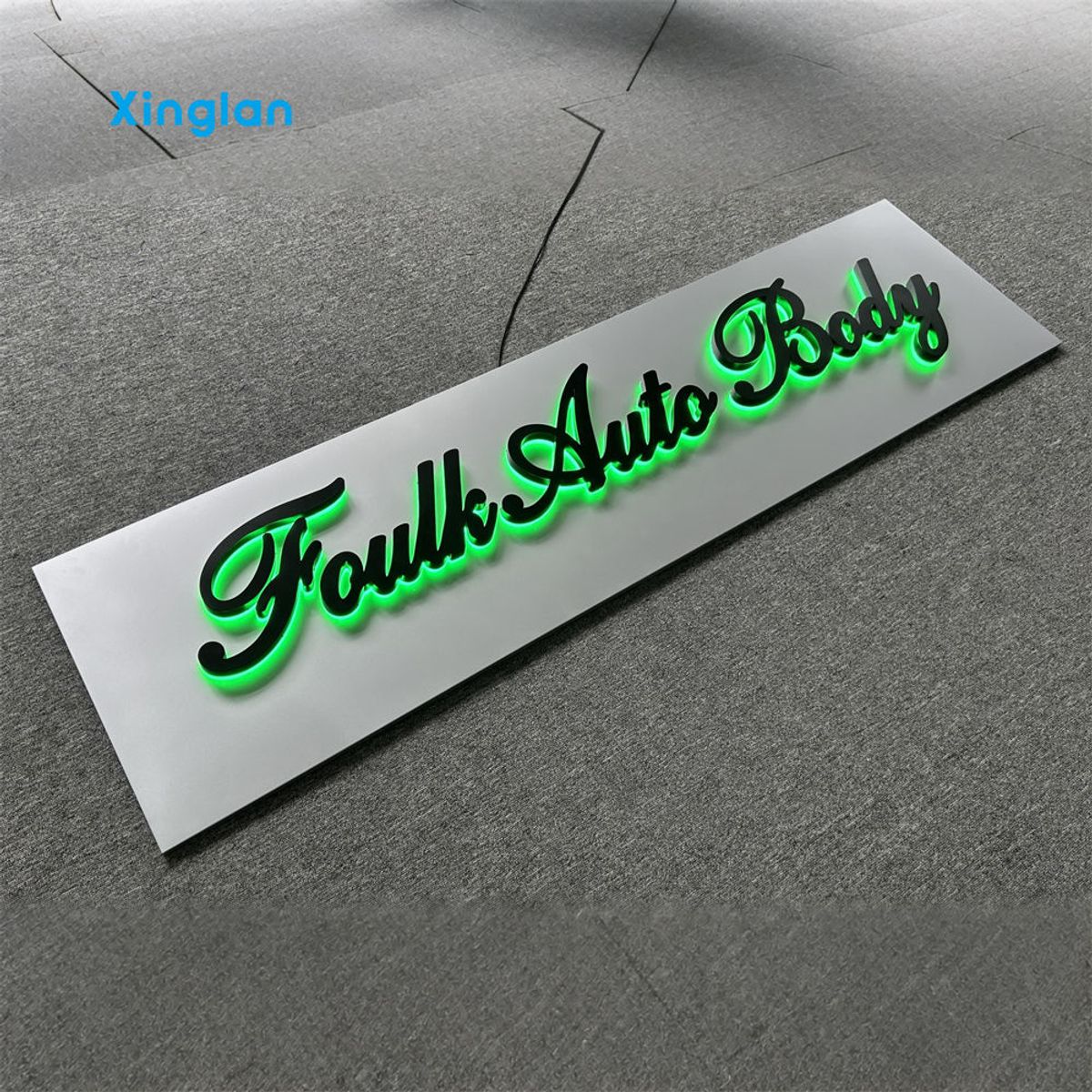 Custom Green LED Backlit 3D Channel Letter Sign Illuminated Acrylic Business Sign for Auto Body Shop Storefront Decor