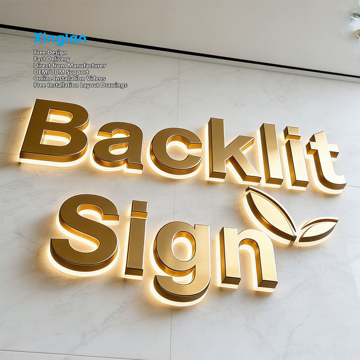 High Brightness LED Backlit Channel Letters Metal Acrylic Backlight Signage for Business Logo