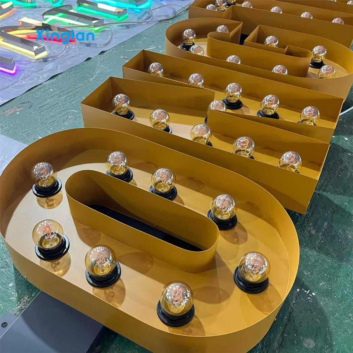 CUstom Gold Metal LED Bulb Marquee Letter Sign Light up Alphabet Letters for Wedding Event Shop Decoration