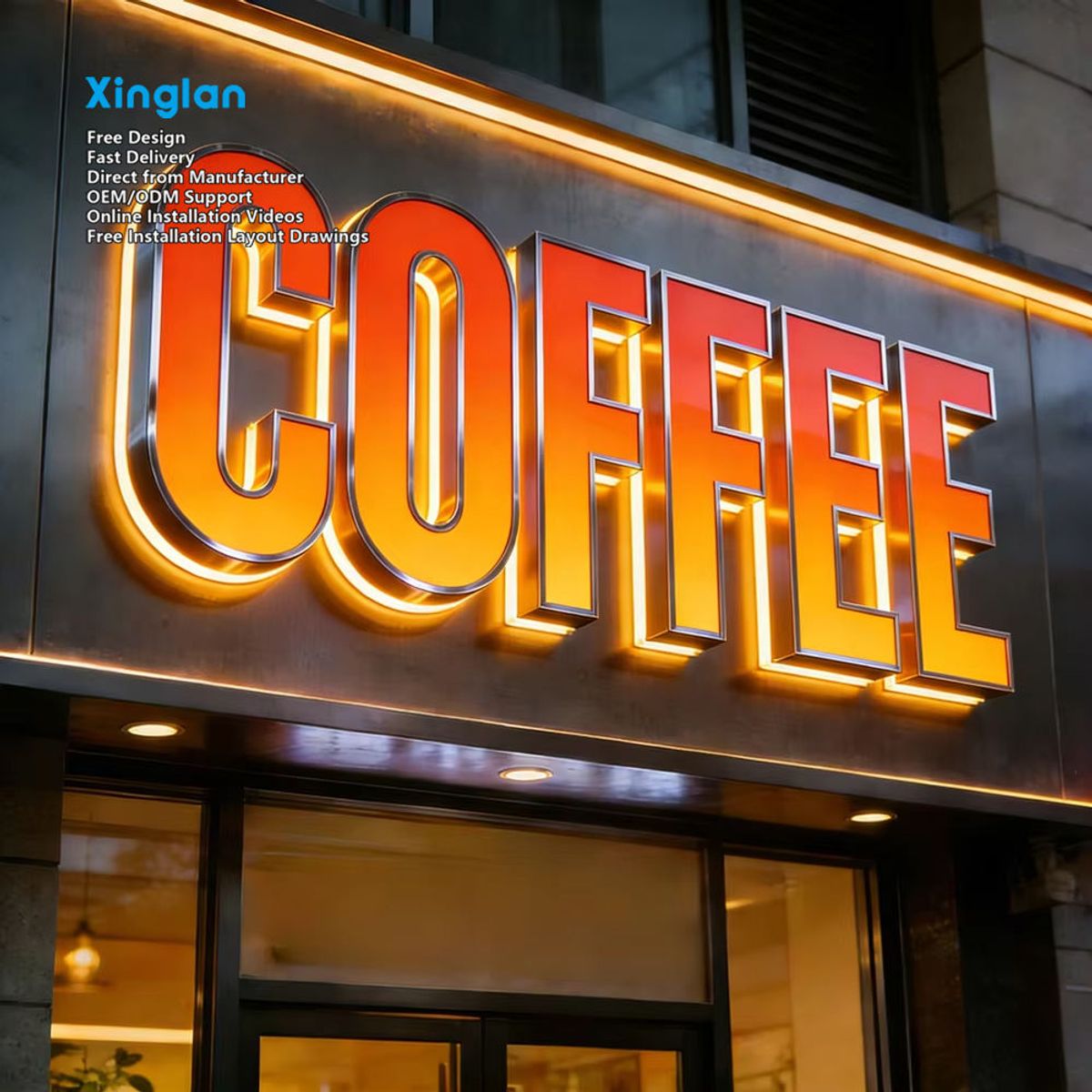 Custom Flat LED Frontlit Letters Waterproof Acrylic Luminous Signage Outdoor Storefront Advertising Logo Signs Factory Wholesale