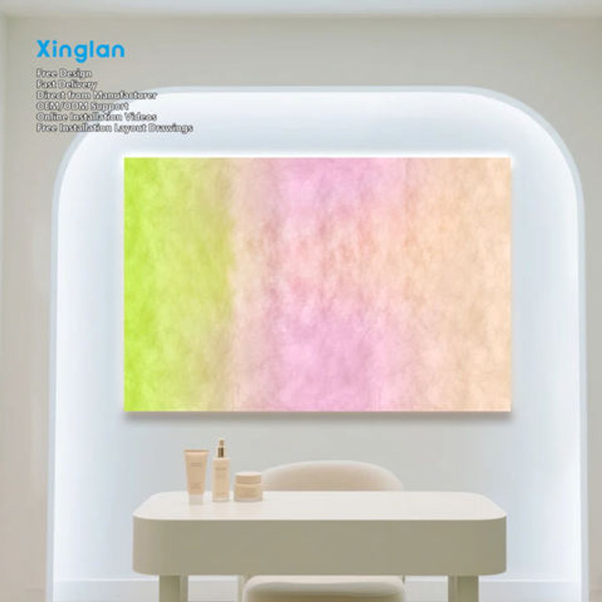 Custom Decorative Dynamic Illuminated Indoor Fabric Lightbox Signs with Gradient Color and Soft Film Canvas Lightbox Signage