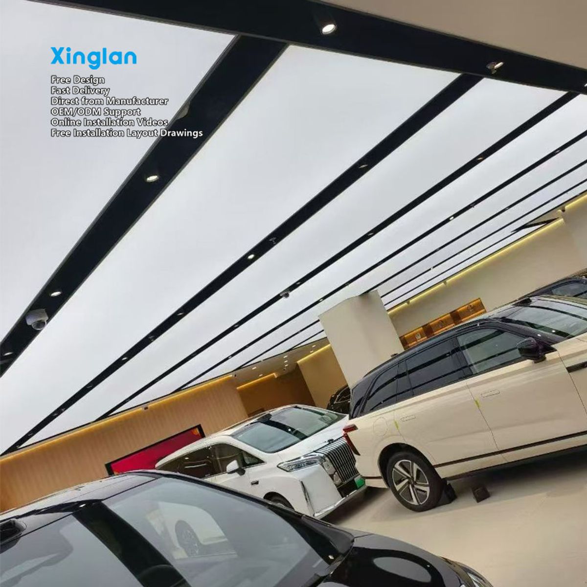 PVC Stretch Film and Stretch Fabric Ceiling Light Boxes, Ceiling Light Boxes for Use in Car Showrooms and Trade Shows