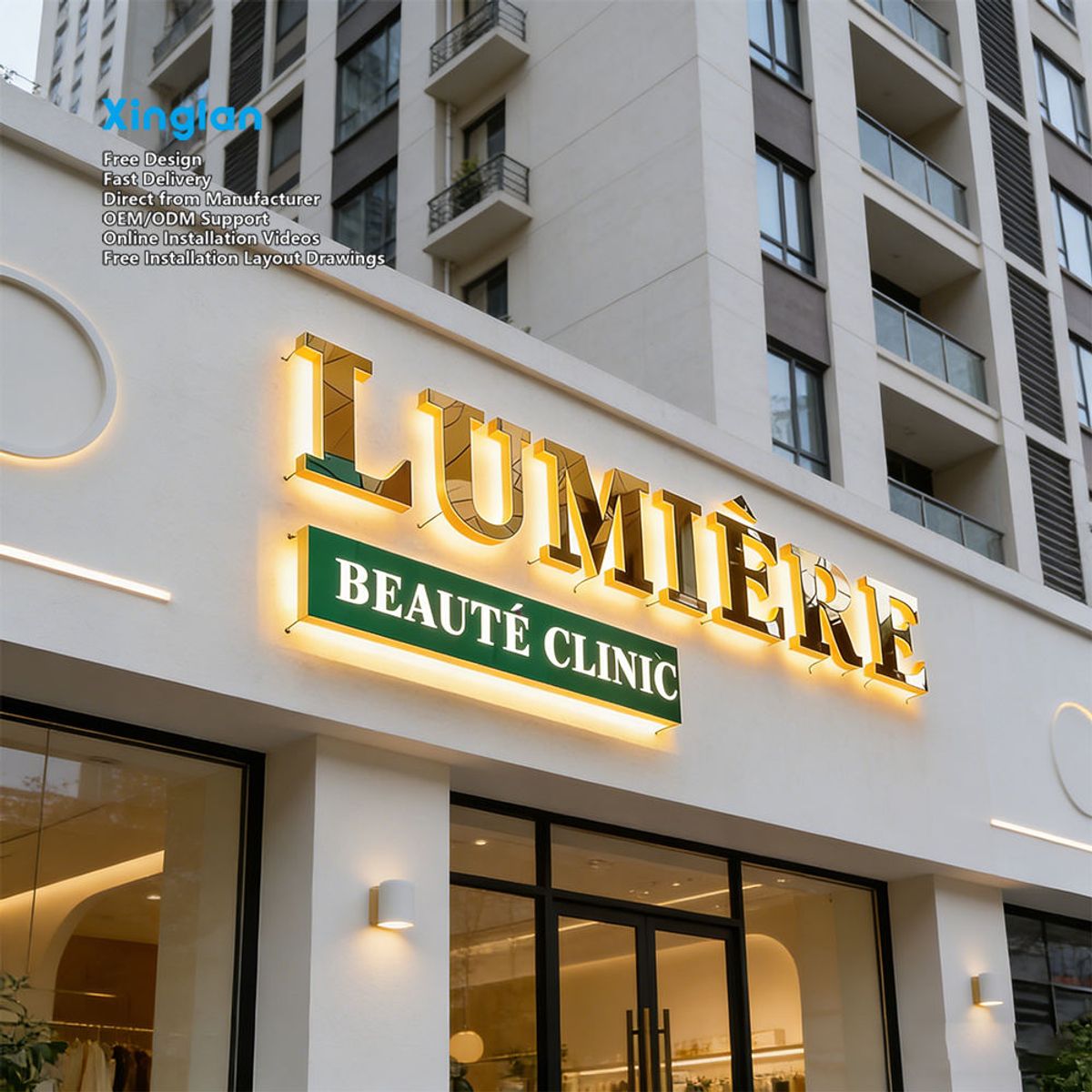 Premium 3D LED Backlit Letters Stainless Steel Backlight Sign for Commercial Store Advertising