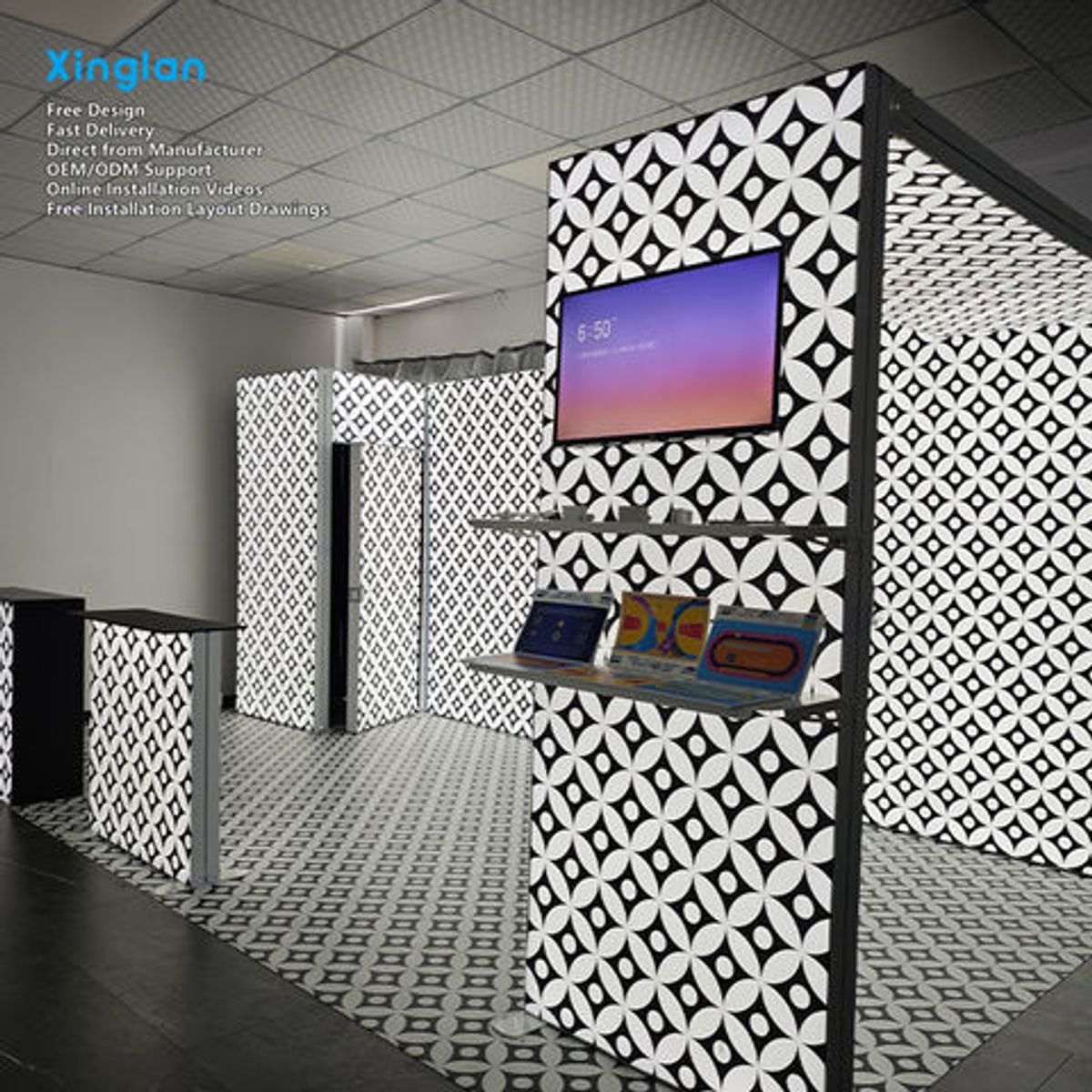 Export Trade Show Backdrop LED Mesh Display Stand Double-Sided Illuminated SEG Lightbox Portable Folding Lightbox