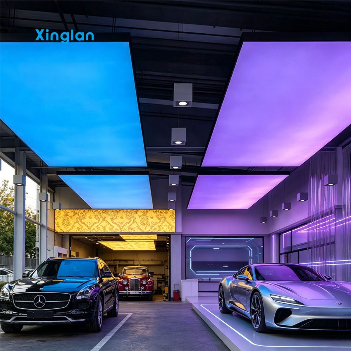 Automotive Workshop Stretch Ceiling Membrane for Car Showroom Garage Decoration Waterproof PVC Film