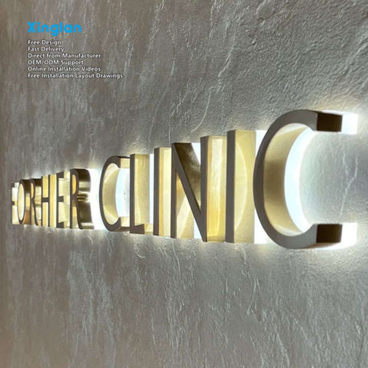 Custom Stainless Steel Backlit Letters Storefront Advertising Signage Outdoor Waterproof Illuminated Letters