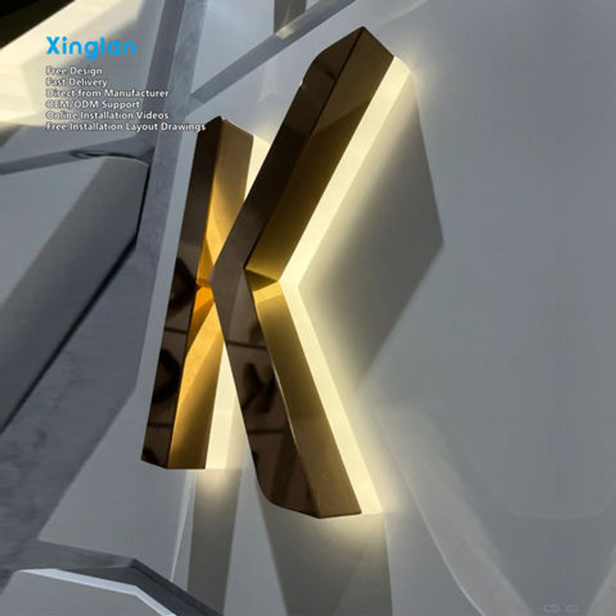 Custom Acrylic Signage Premium Stainless Steel Titanium-Finished Mirror Surface Light-Up Logo Illuminated Letters