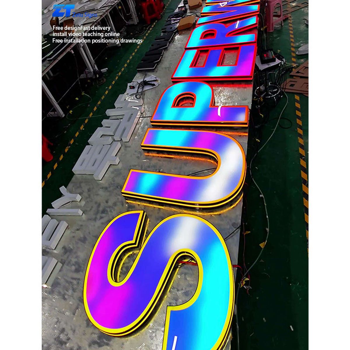 Custom 3d Sign Letter RGB Colorful Change Business Office Building Led Coffee Signs