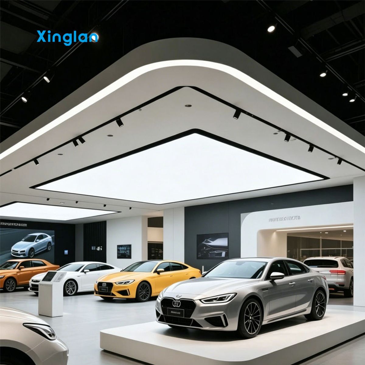 Custom-sized LED Lightbox Ceiling Signs with Flexible Film, PVC Stretch Fabric Ceiling Lightboxes for Car Showrooms