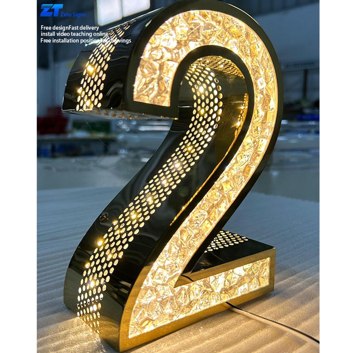 Shining Sign Customized Fashion Wall Name Diamond Punching Letters Stainless Steel Side Light Signage Store Logo Waterproof