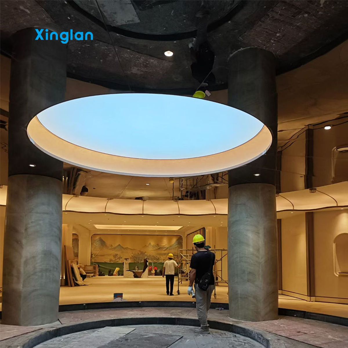 Round Ceiling LED Soft Film Light Box Custom Size Backlit Fabric Panel Aluminum Frame for Hotel Lobby Office Decoration Display