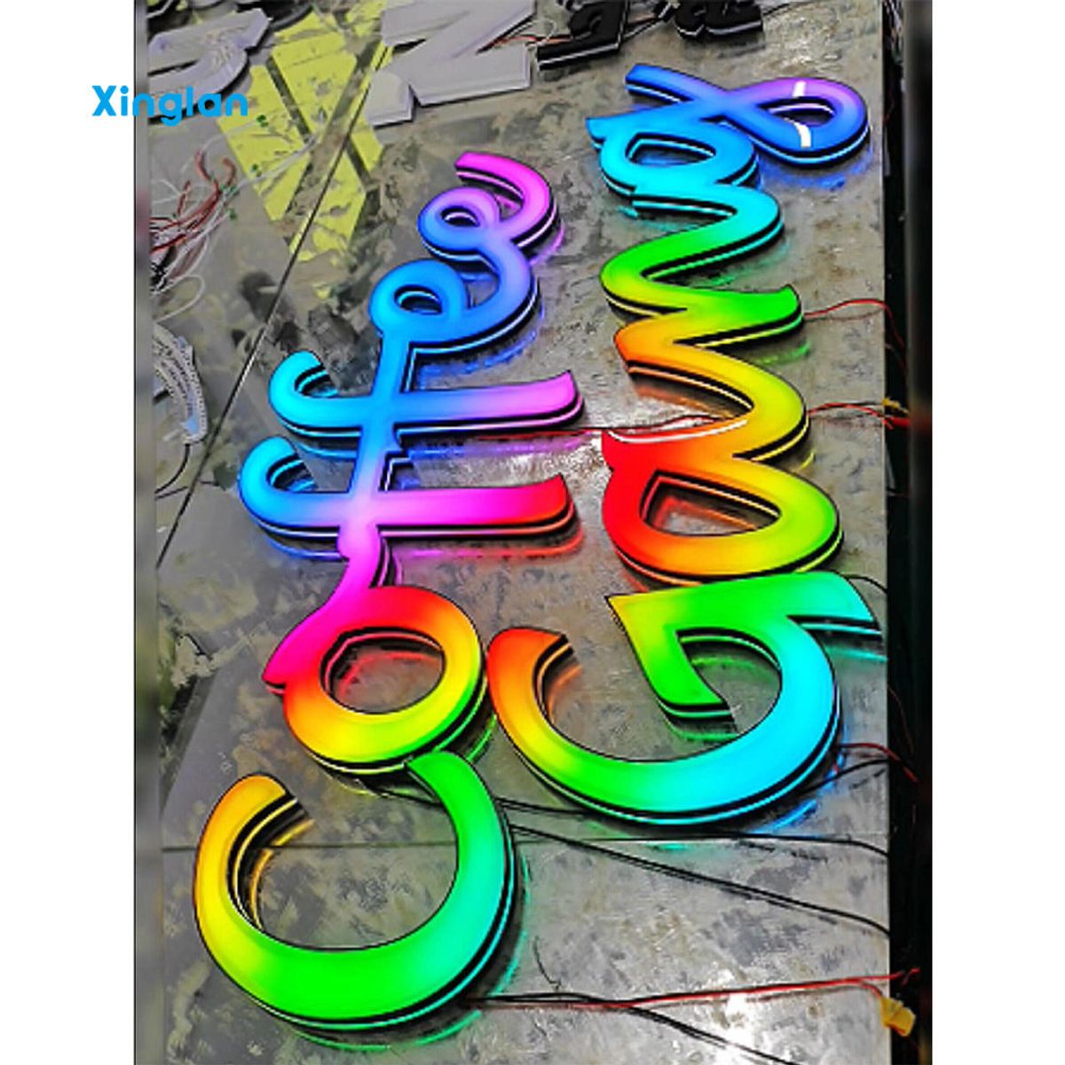 Custom RGB Gradient 3D LED Letter Sign, Waterproof Outdoor Acrylic Light up Business Logo Sign for Retail Store Front Decoration