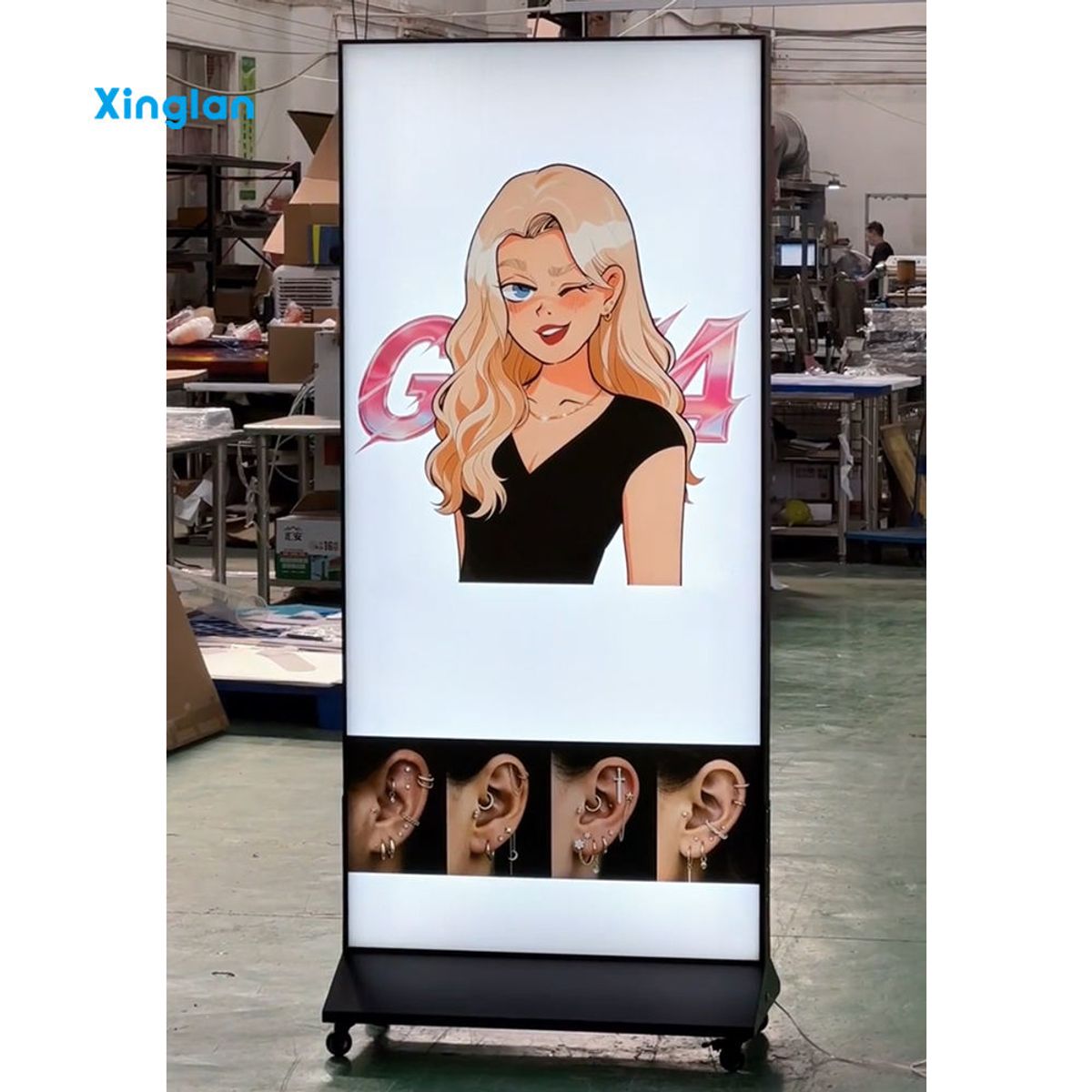 Mobile Freestanding LED Soft Film Advertising Light Box With Casters Backlit Indoor Commercial Store Signage Promotion Display