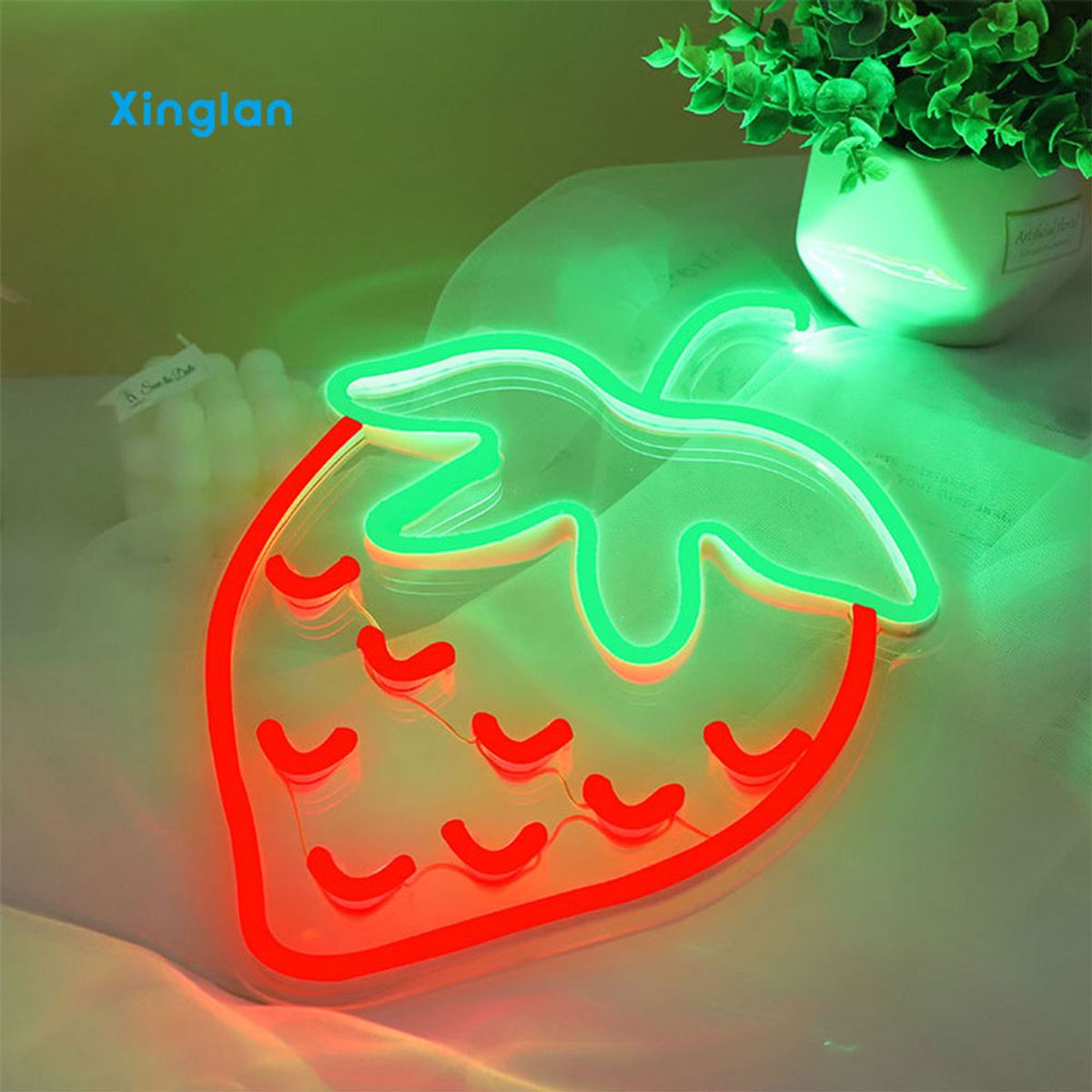 New Acrylic Back Panel Silicone Strawberry-Shaped Decorative LED Neon Lights Customizable by Manufacturer