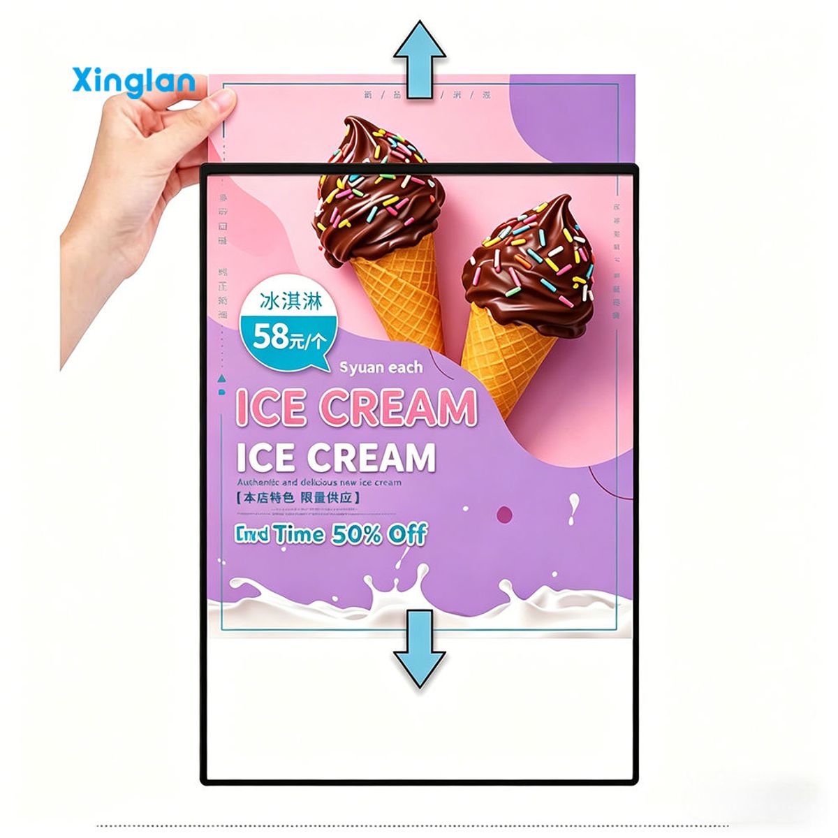 Advertising LED Light Boxes Ultra-Thin Rectangle Hanging Aluminum Alloy Frame A4 Size Posters Menus Movie Poster Displays
