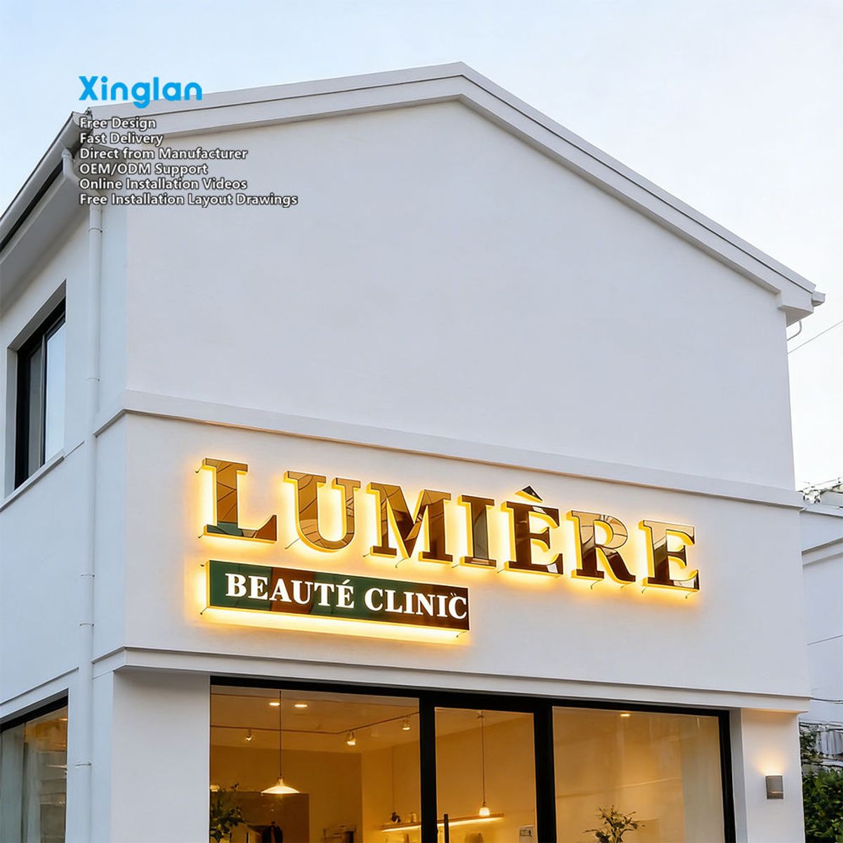 Waterproof LED Halo Backlit Letters Custom Metal Acrylic 3D Sign for Company Shopfront