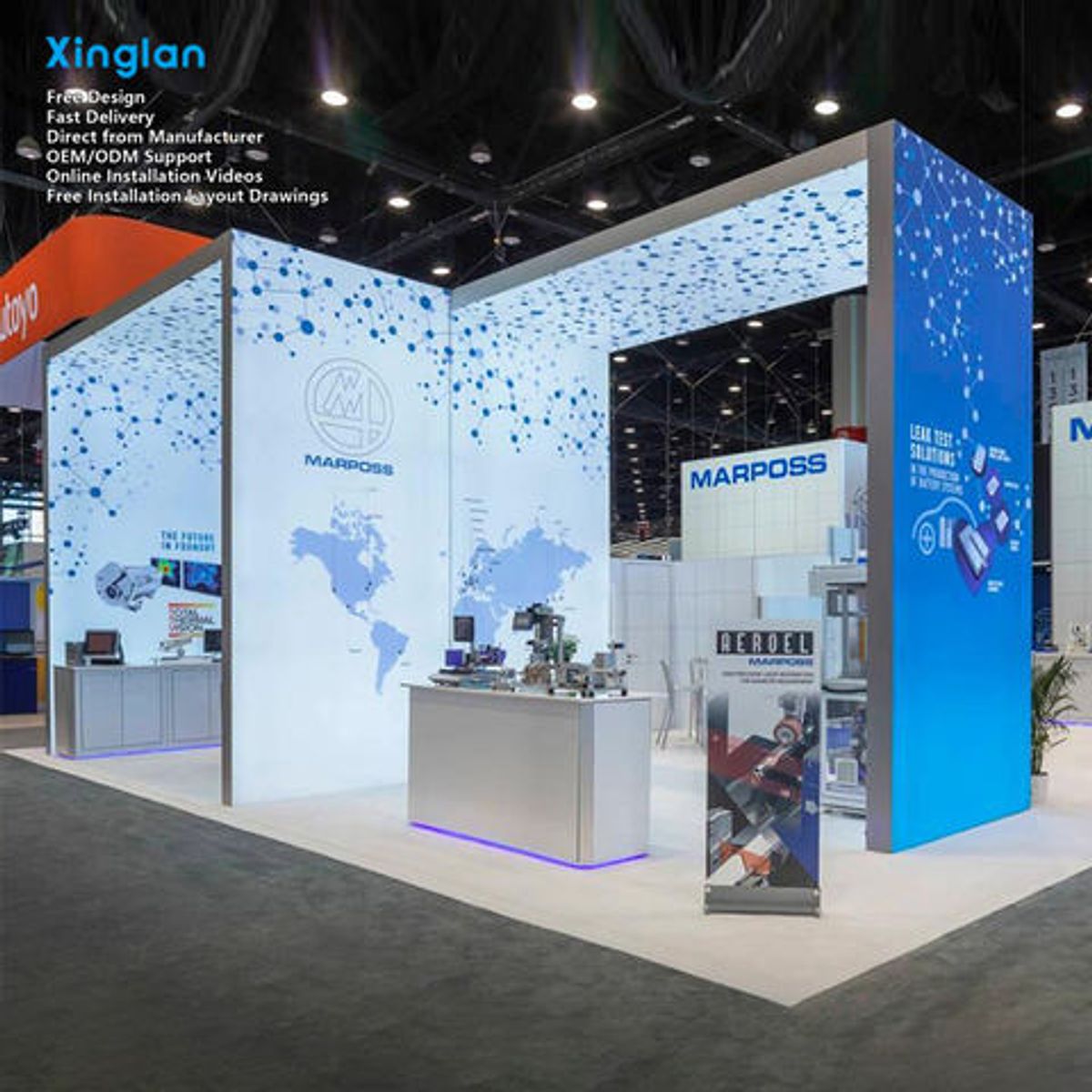 XINGLANG Trade Show Booth Display Aluminum Alloy Frame LED Lighting Water Resistant Design Portable Outdoor Exhibition Backdrop