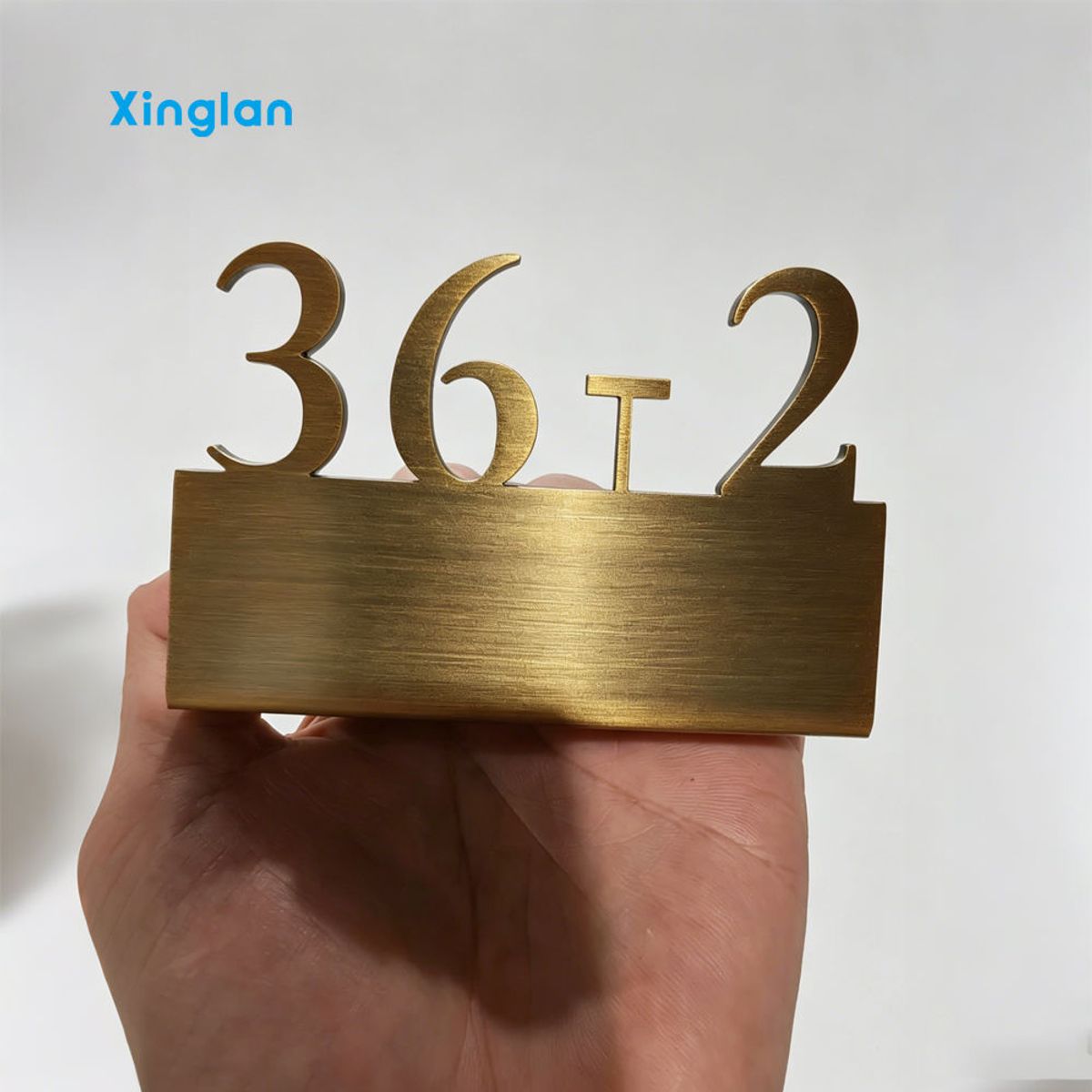 Custom Brushed Brass 3D House Number Sign, Modern Metal Door Address Plaque for Home, Hotel, Apartment Decor