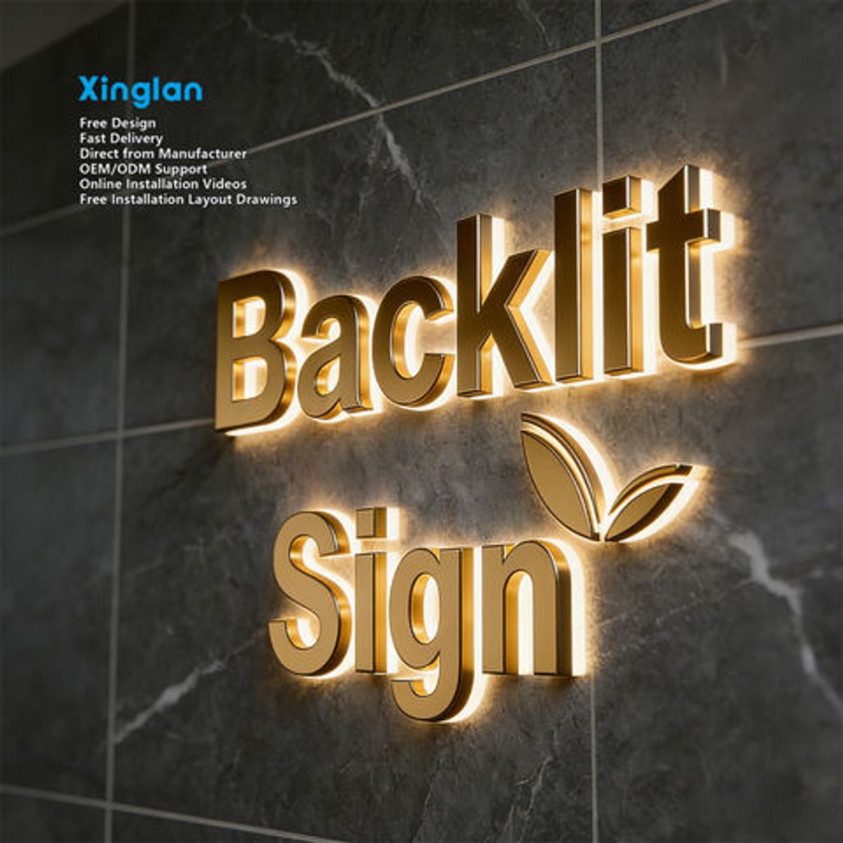 Custom 3D LED Backlit Letters Waterproof Stainless Steel Halo Lit Sign for Outdoor Storefront Advertising
