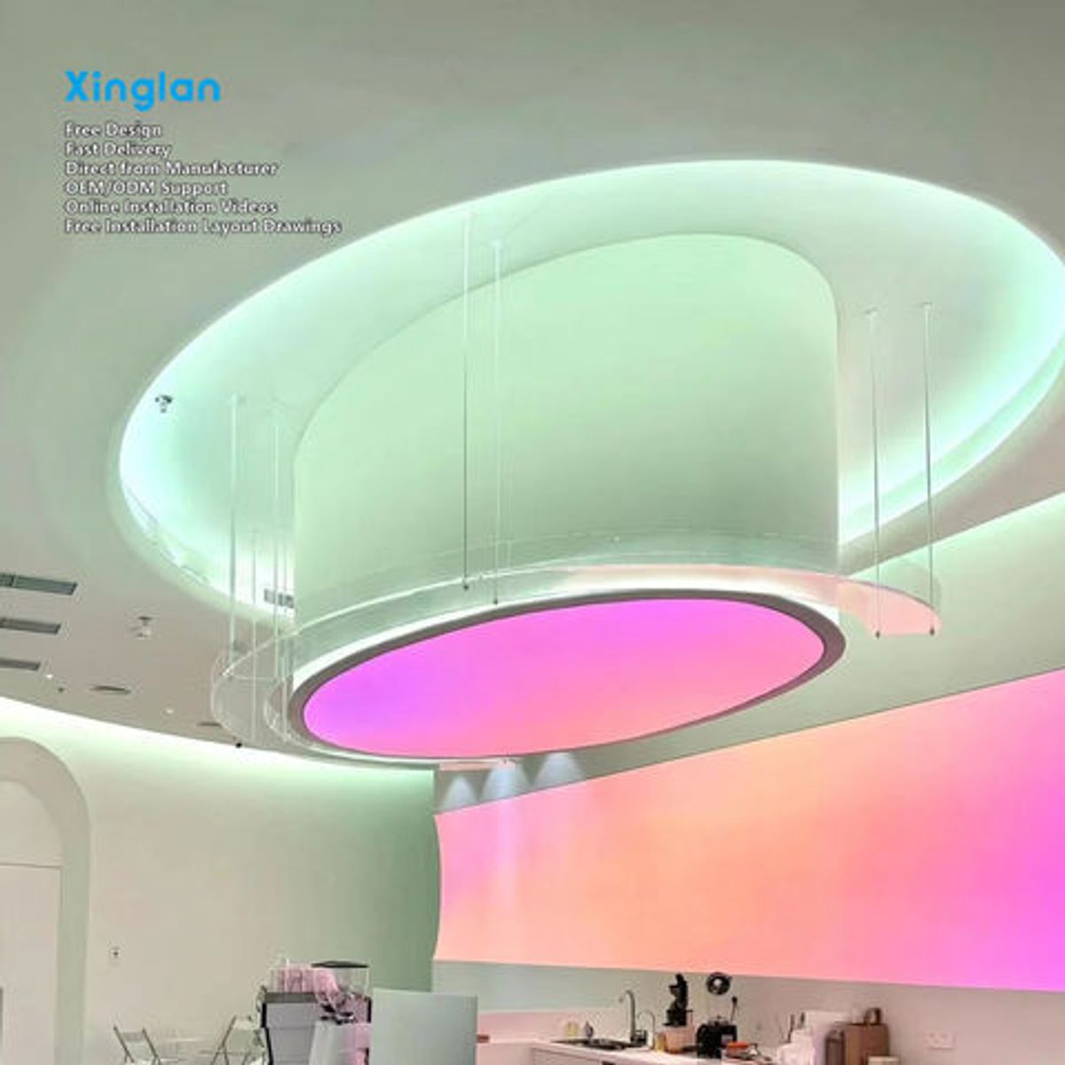 Custom Gradient-Color Dynamic Illuminated Canopy Soft Film Canvas Lightbox Signage Custom Dynamic Illuminated Lightbox Signage