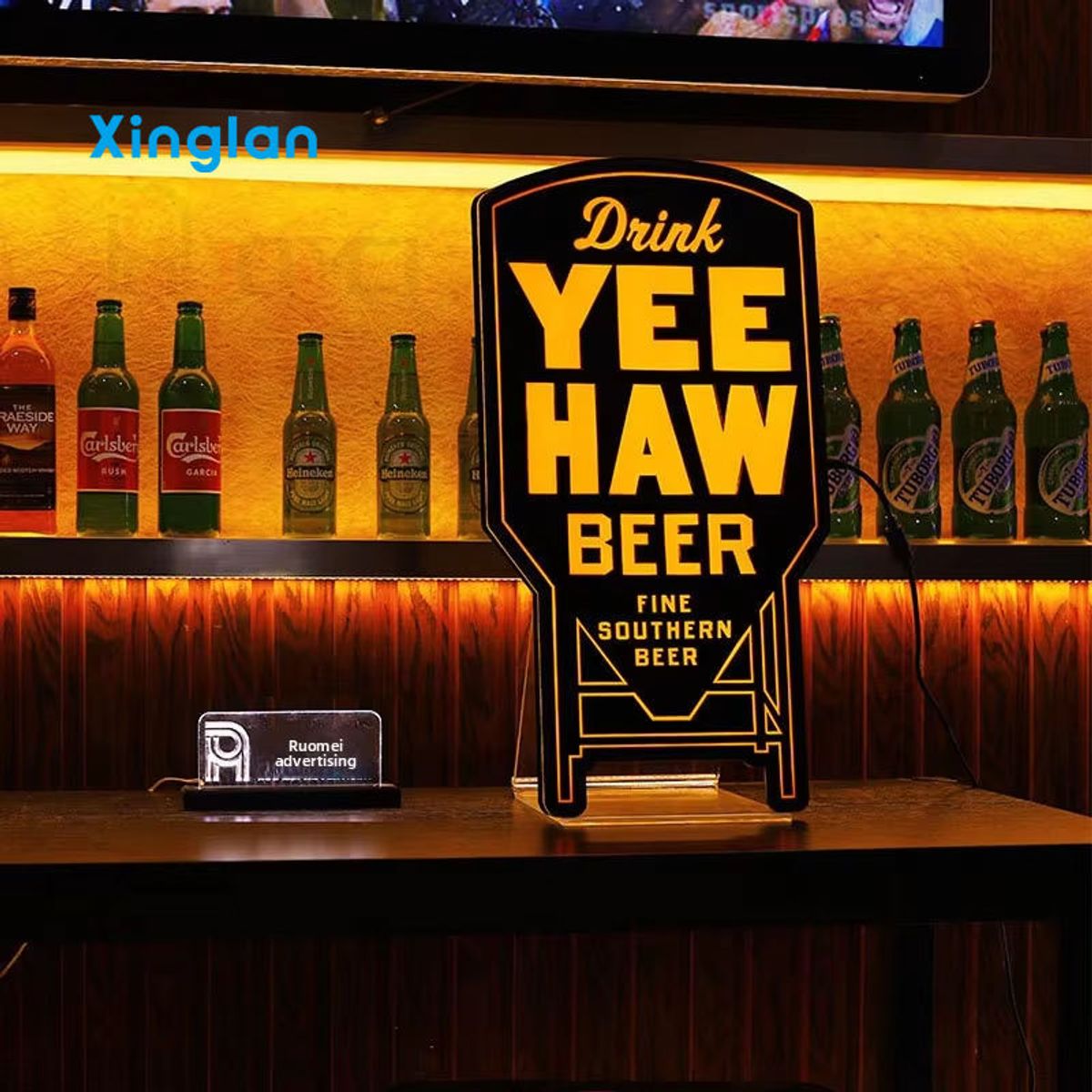 Acrylic Face-up Vertical Advertising Sign for Bars and Stores; UV-curable Lightbox with LED Illumination Black/yellow 15W