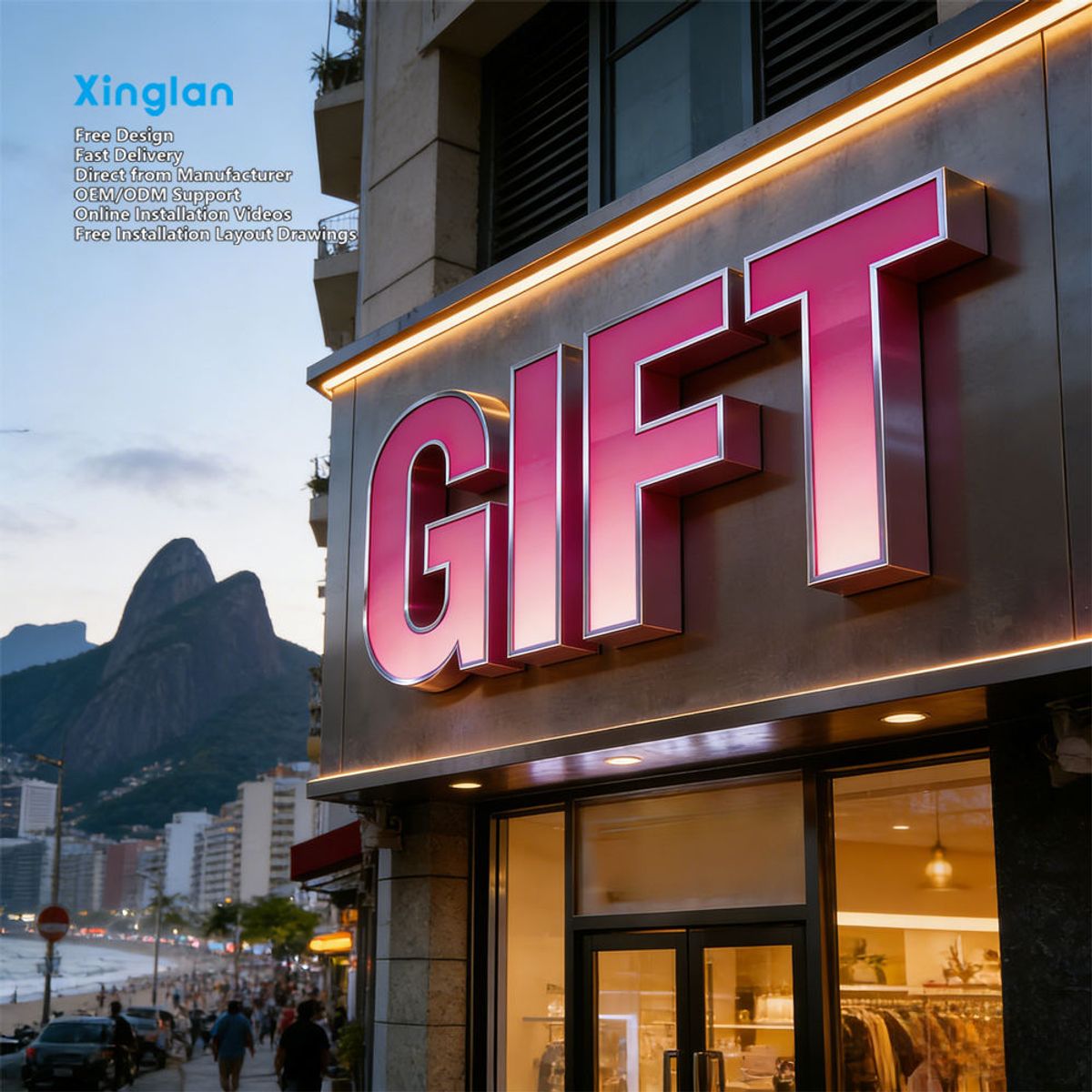 High Brightness Stainless Steel Flat Edge LED Lighting Letters Custom Outdoor Waterproof Logo Signs for Branding