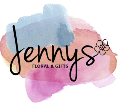 Jennys Floral & Gifts logo with a colorful watercolor background and flower icon.