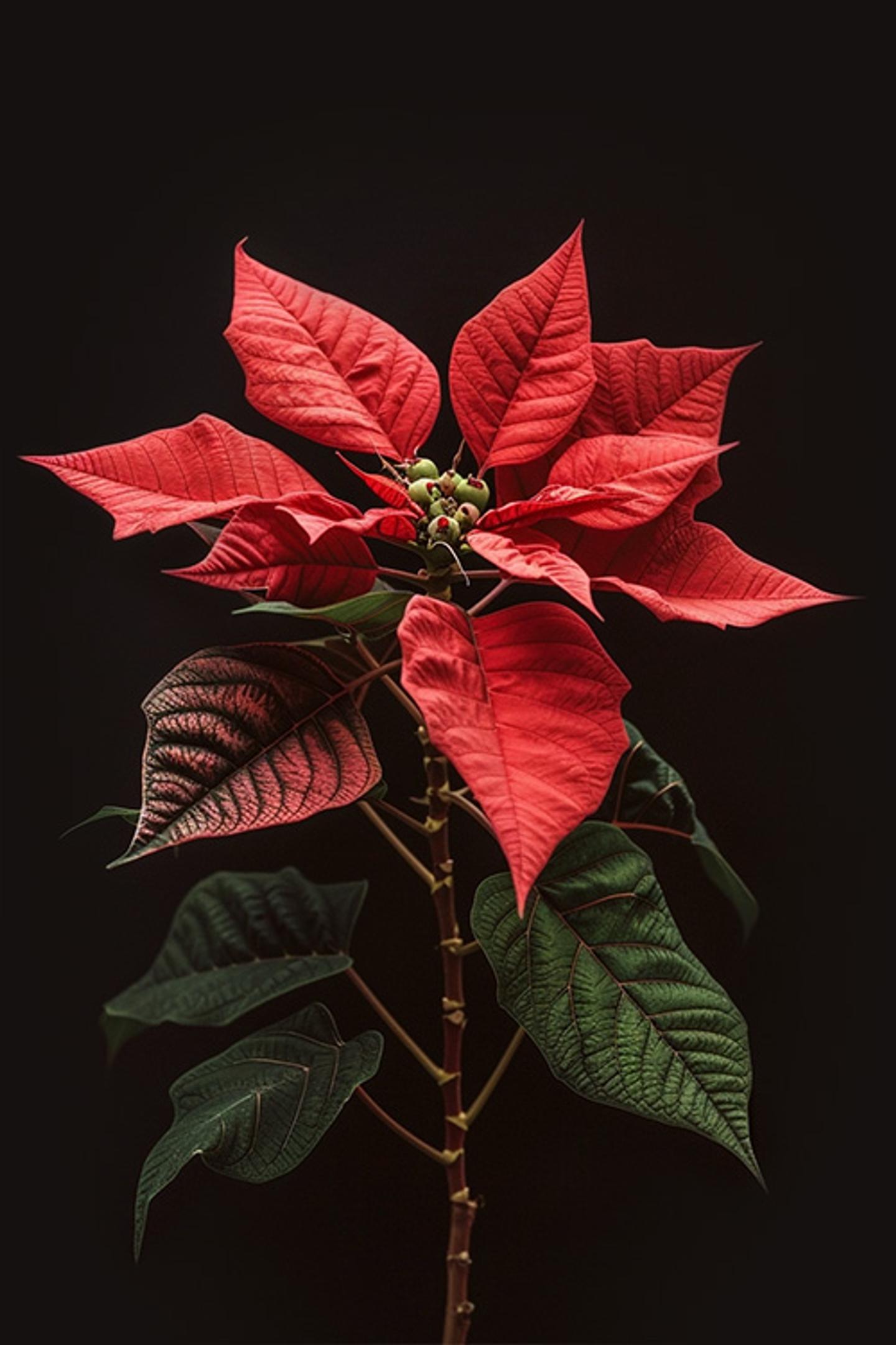 a poinsettia plant with red leaves and green leaves