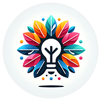 Logo of a white lightbulb surrounded by colorful, layered leaves.