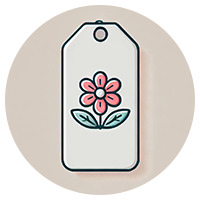 A white tag with a pink flower.