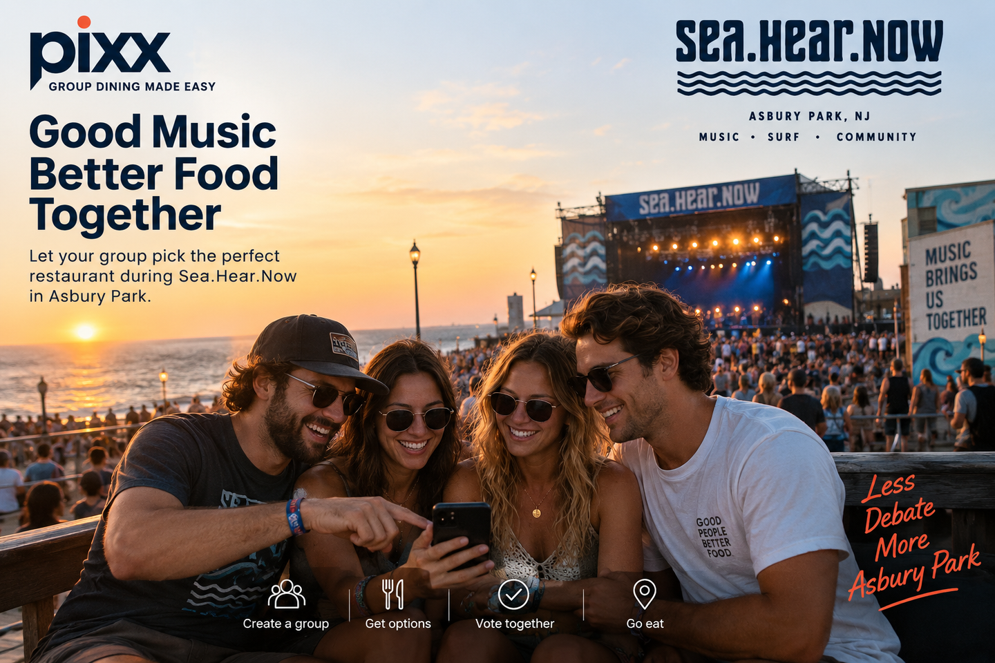 where should group of friends eat during Sea Hear Now Festival