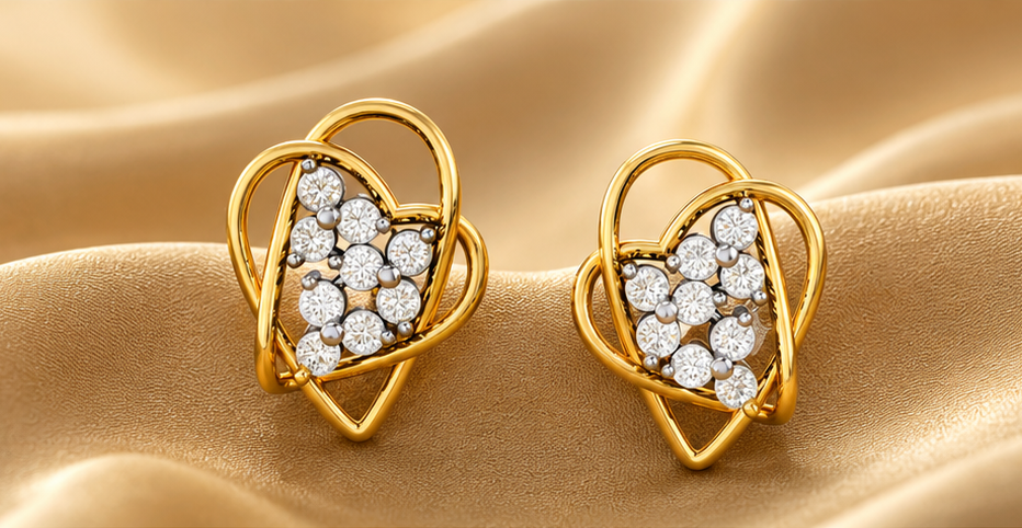 Celeste Heart Diamond Stud Earrings view 3