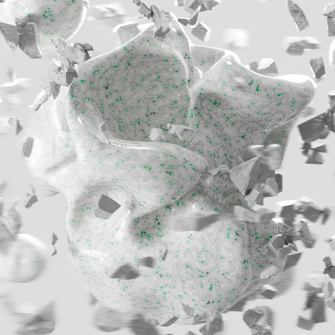 Schematic 3D rendering of the connection between geopolymer binder and rubble