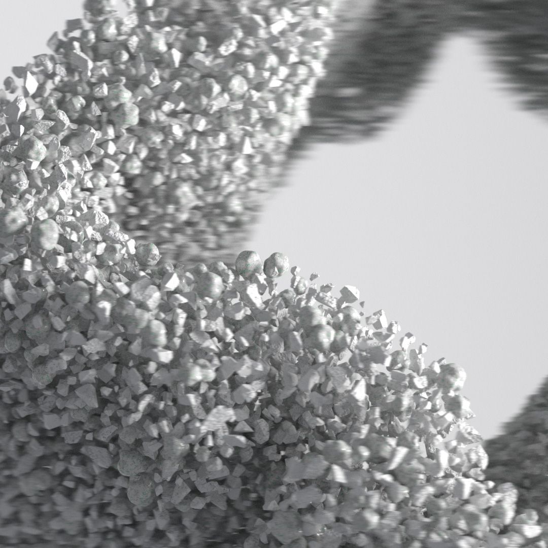 Schematic 3D rendering of binder rubble mix forming building block