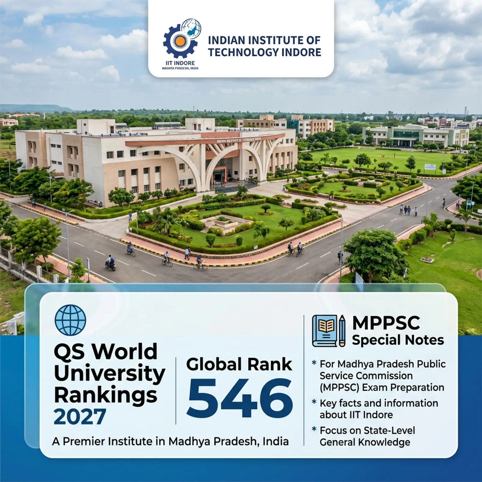 IIT Indore Campus Madhya Pradesh QS World University Rankings 2027 Rank 546 MPPSC Notes