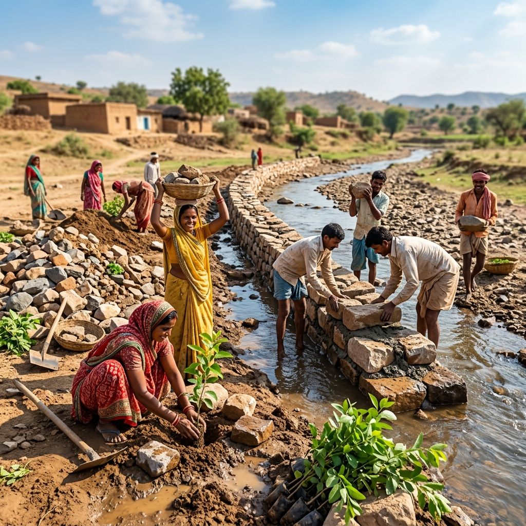Rural Indian workers building check dam under VB-G RAM G Act