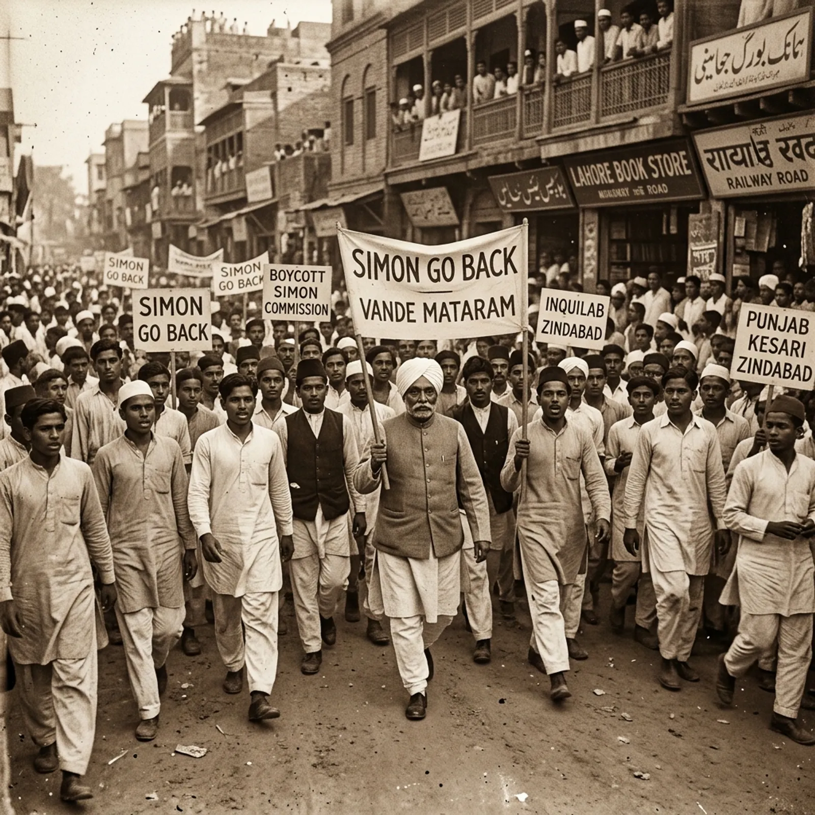 Lala Lajpat Rai leading the protest against Simon Commission in Lahore in October 1928