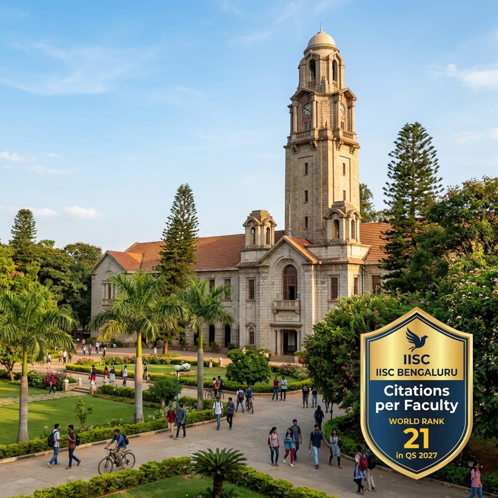 IISc Bengaluru Historic Main Building Citations per Faculty World Rank 21 in QS 2027