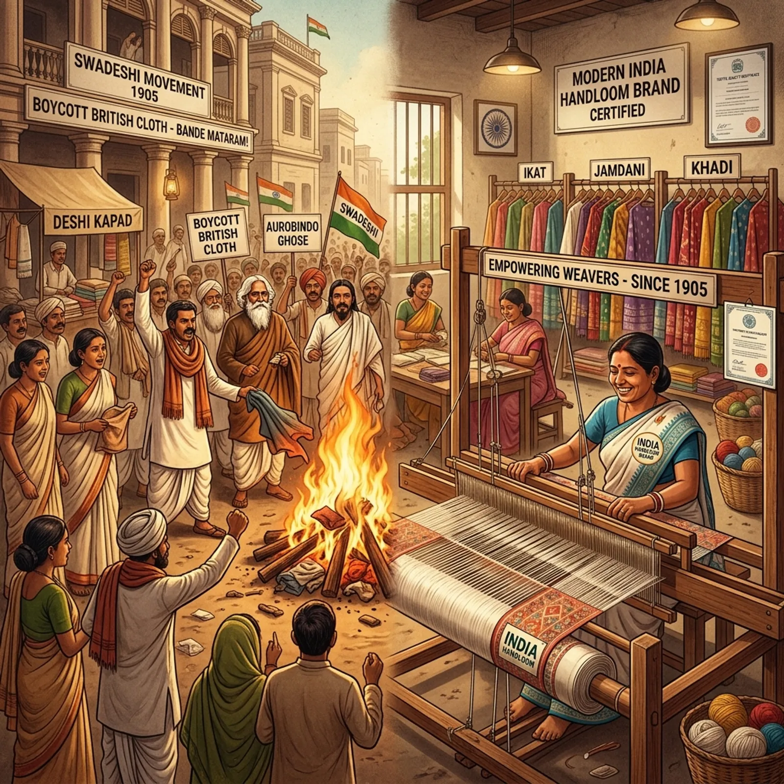 1905 Swadeshi Movement boycott of British cloth and India Handloom Brand certification