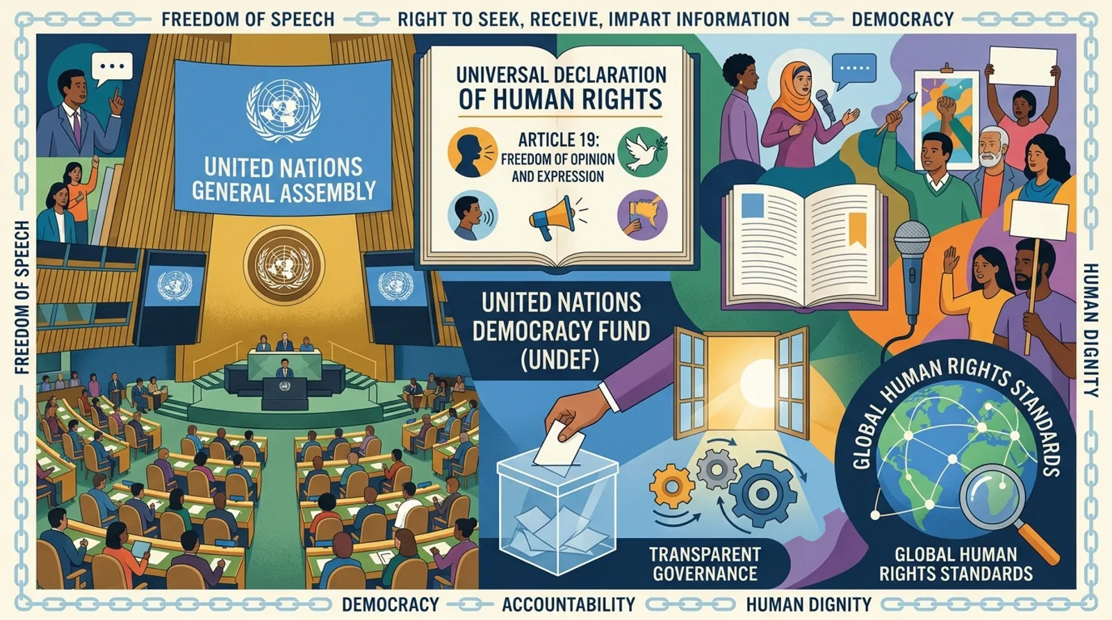 संयुक्त राष्ट्र महासभा, UDHR अनुच्छेद 19, और संयुक्त राष्ट्र लोकतंत्र कोष (UNDEF) | MPPSC & UPSC Notes