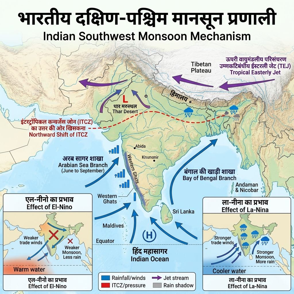 भारतीय दक्षिण-पश्चिम मानसून प्रणाली एवं एल-नीनो/ला-नीना प्रभाव