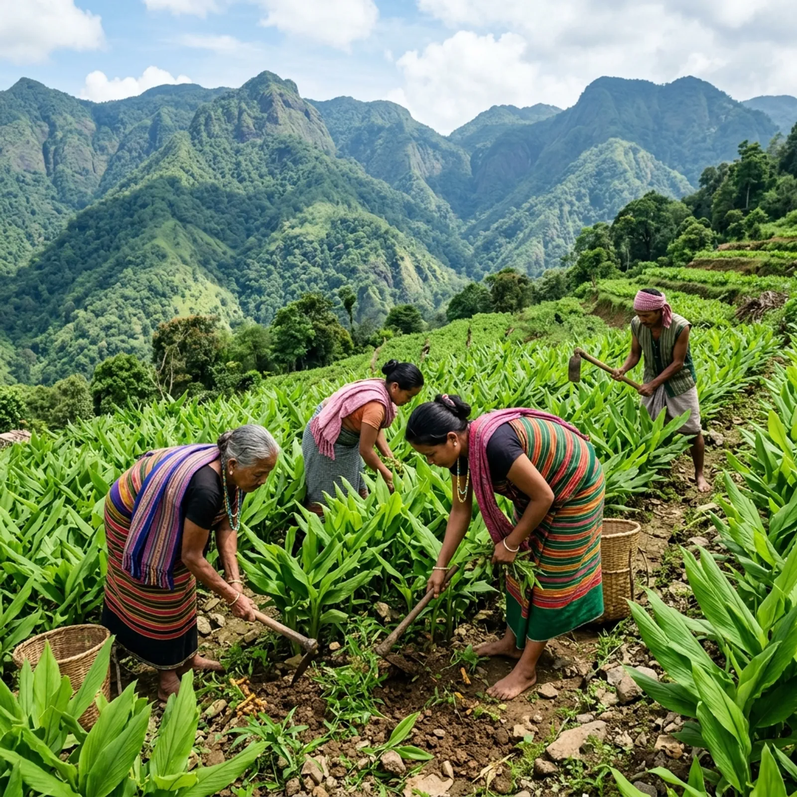 Meghalaya Farmers Harvesting Lakadong Turmeric Golden Spice Mission