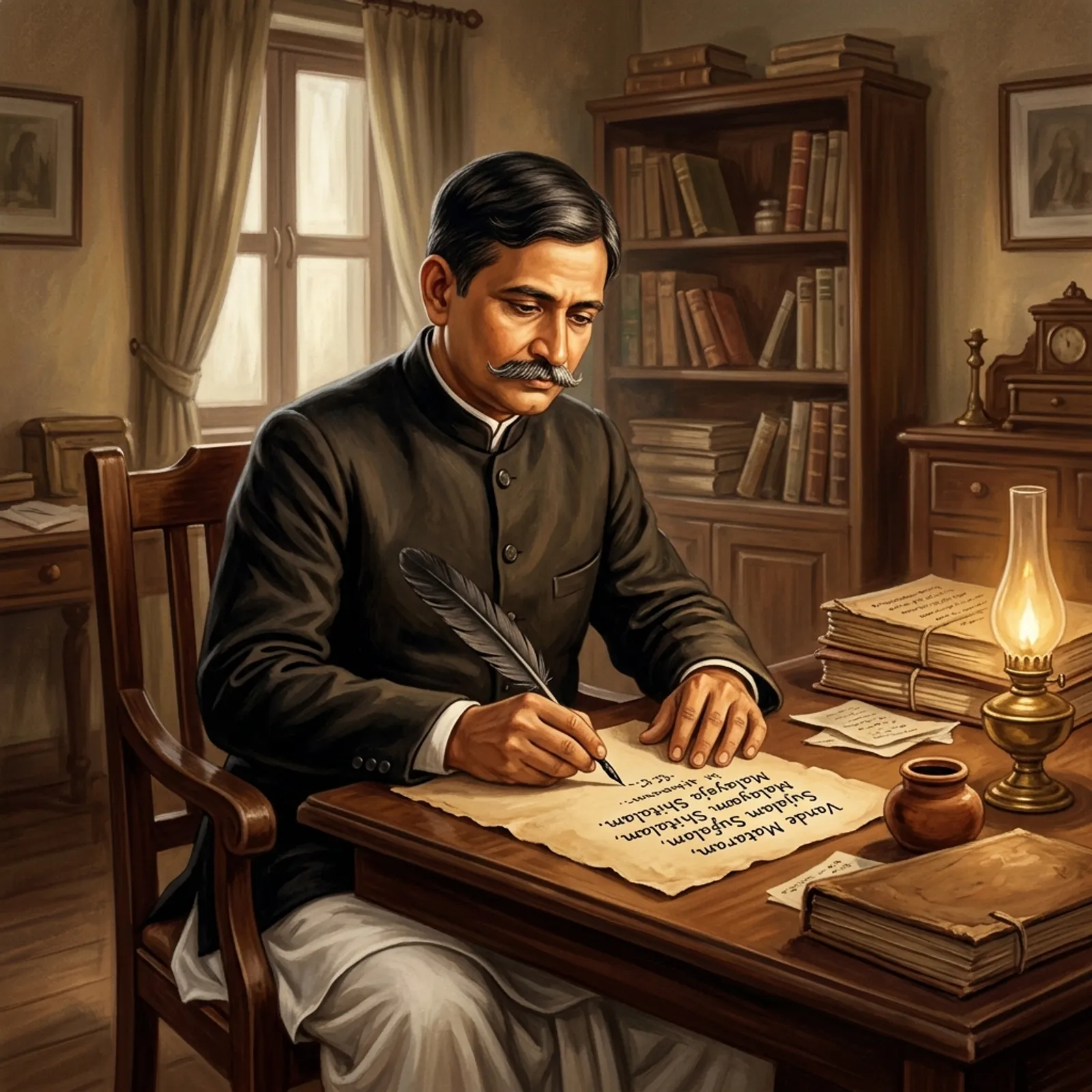 Bankim Chandra Chattopadhyay writing Vande Mataram manuscript 1875 MPPSC UPSC Notes