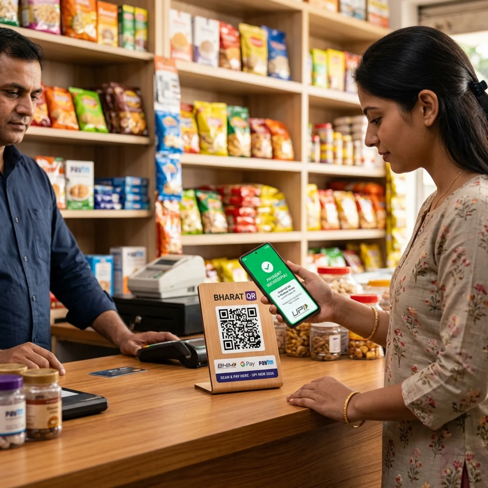 Indian merchant retail store scanning UPI QR code stand 2026 MDR framework MPPSC notes