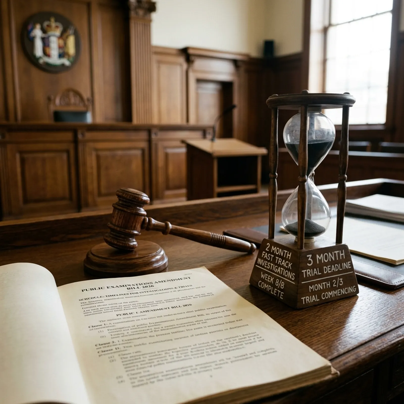 Fast track court investigation deadline hourglass for Anti Paper Leak Bill 2026