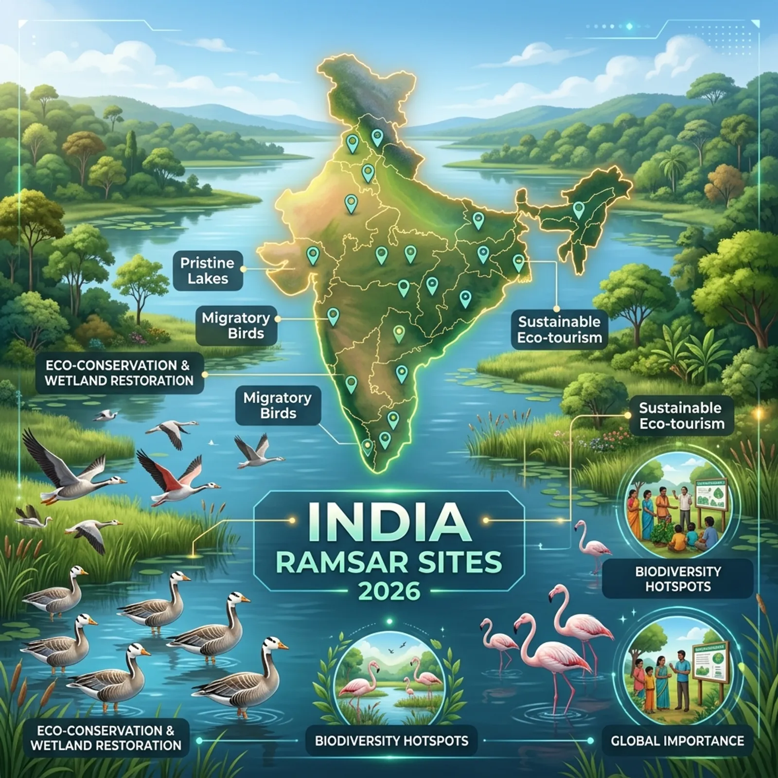 India Ramsar Sites 2026 Map Total 101 Wetlands MPPSC UPSC Notes