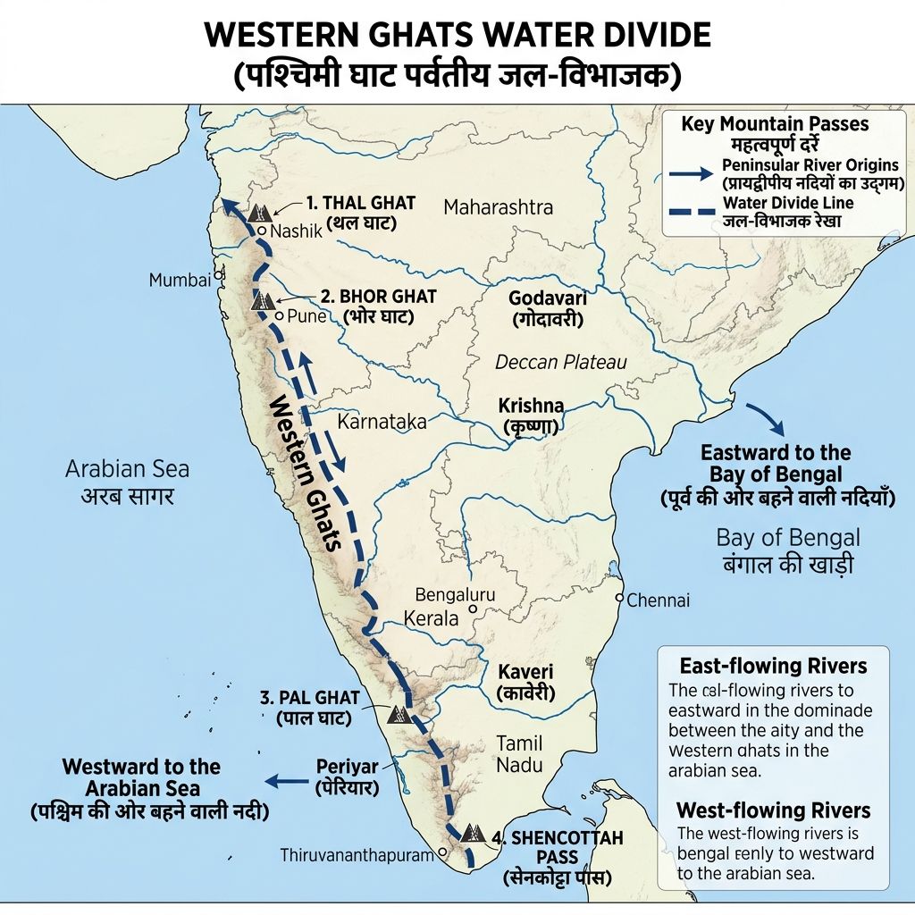 पश्चिमी घाट पर्वतीय जल-विभाजक व दर्रे - MPPSC Geography Notes