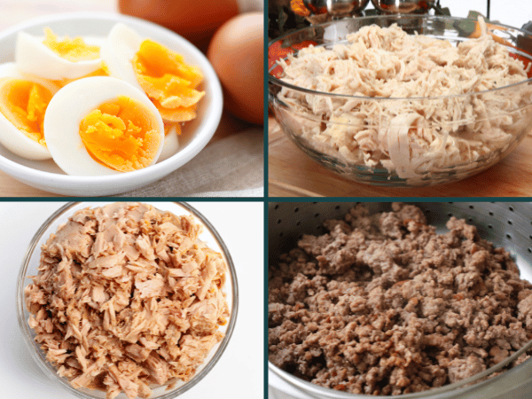 plain eggs, chicken, tuna, and ground beef, some of the best homemade kitten treats with a lot of protein