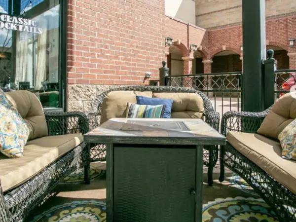 The dog-friendly patio of The Wobbly Olive, a dog-friendly restaurant and bar in Colorado Springs